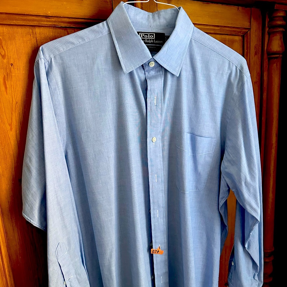 Polo Men’s Point Collar Dress Shirt 16.5 32/33 End-on-End Curham Classic Fit